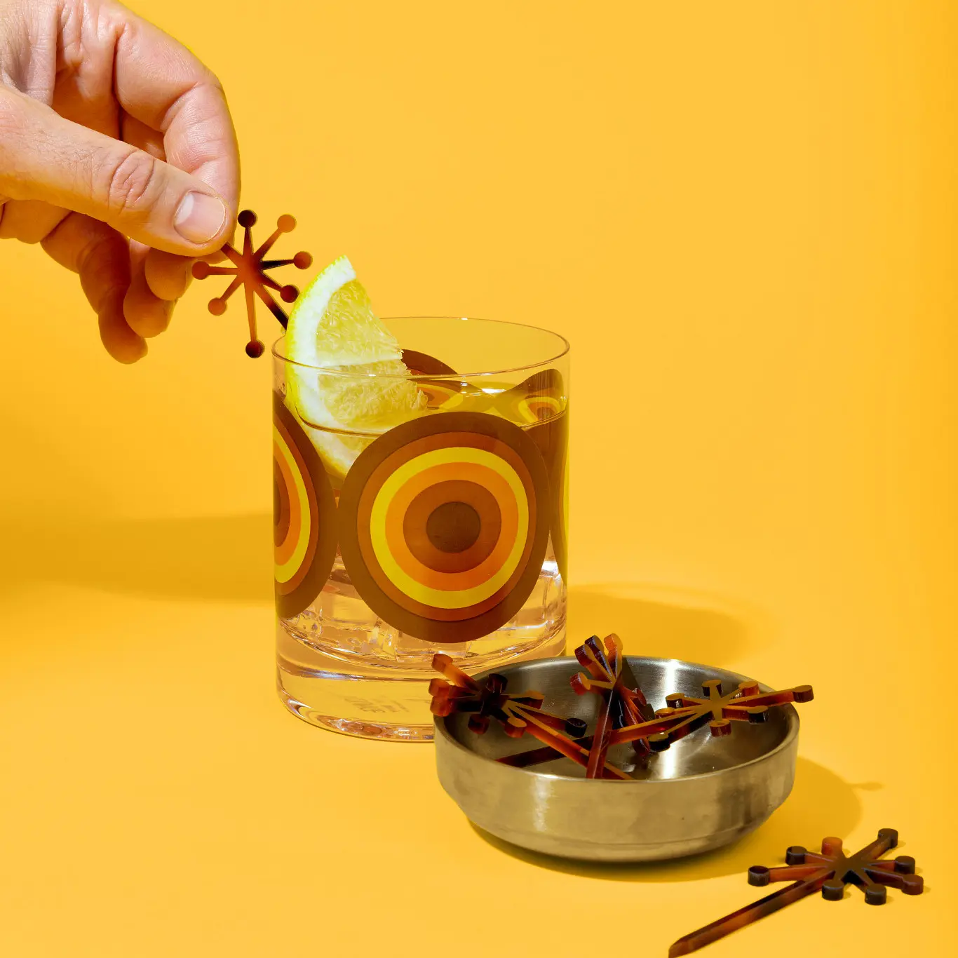 Orange and Brown Retro Circle Whiskey Cocktail Glass