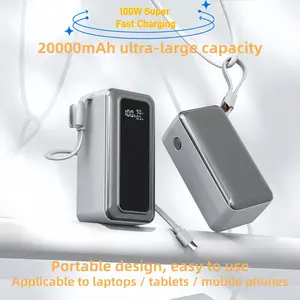 20000mah Power Bank with Pd100w Fast Charging, Smart LED Display for Laptops Tablets and Phones, Compact and Portable with Integrated Cable