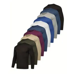 Men's 10 Pack Long Sleeve T-Shirts, Casual Comfortable Fit, Breathable Soft Material, Spring & Fall Wear, Daily Essentials