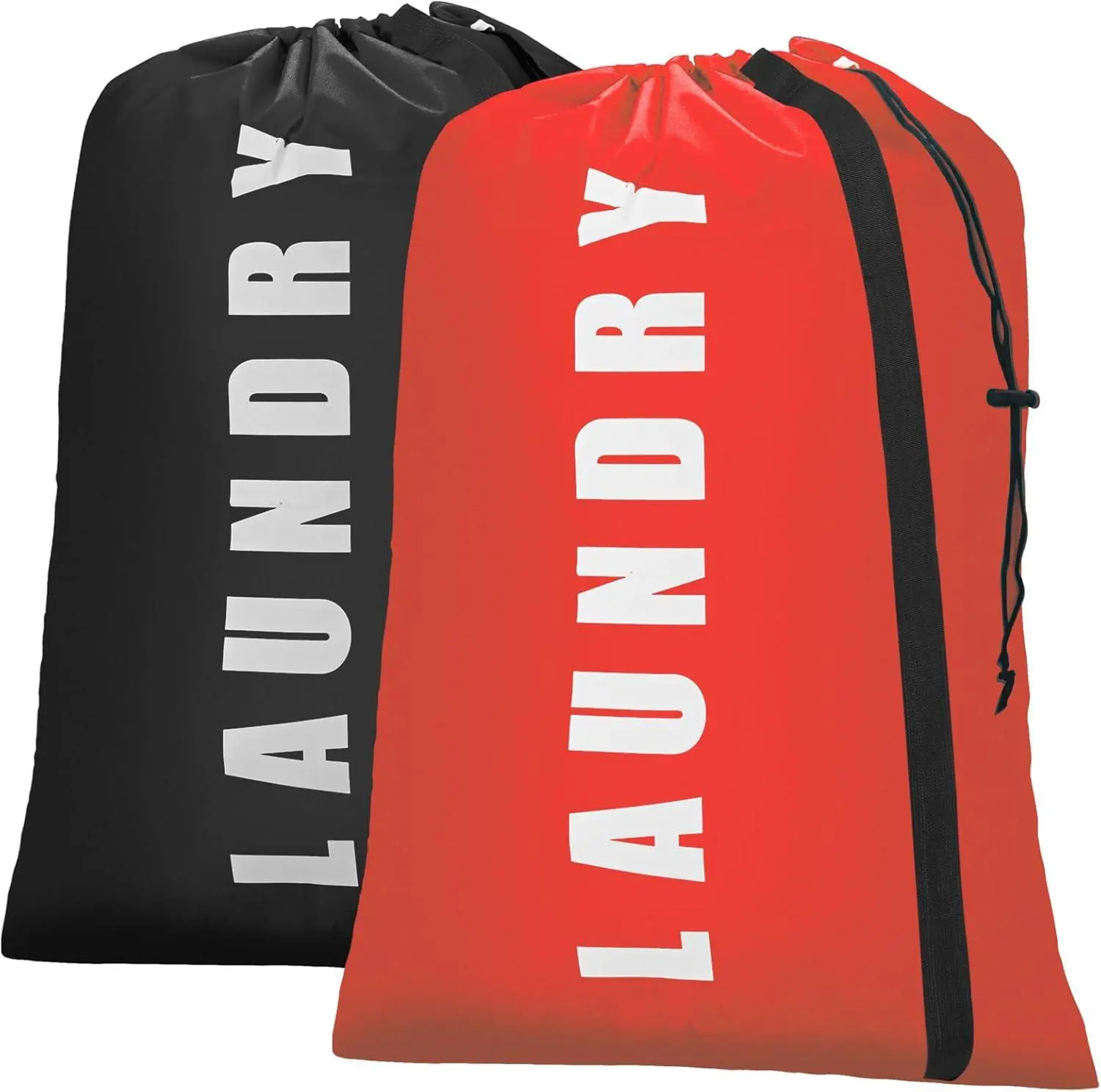 Isink Heavy Duty Laundry Bag with Strap,2 Pack Travel Laundry Bags for Dirty Clothes,24" X 36" Large Laundry Bag for Traveling,Camping,Dorm (Black + Red)