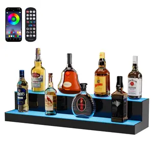 LED Lighted Liquor Bottle Display, Two-Tier 30-Inch Illuminated Home Bar Shelf with RF Remote and App Control, 7 Static Colors, 1-4 Hour Timing, Acrylic Drinks Lighting Shelf for Holding 16 Bottles