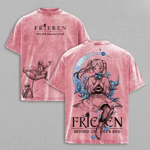 Frieren Beyond Journey’s End Tee & Hoodie Washed, Vintage Washed Heavy Cotton Oversized Anime Manga Hoodie T-Shirt Set, Retro Unisex Streetwear Graphic Top, Fantasy Healing Journey Edition, Japanese Anime Merch，Anime lovers