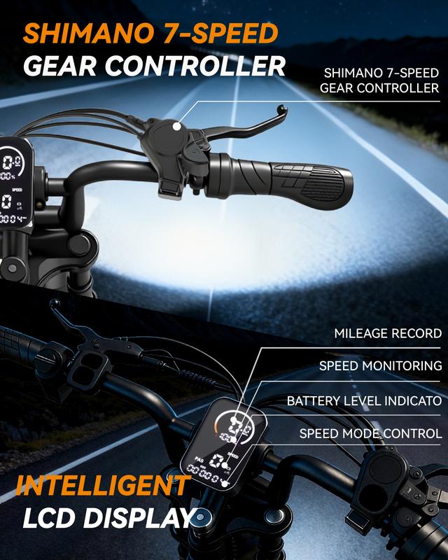 Electric Bike, Equipped with High Carbon Steel Frame, Full Suspension System, 35mph Top Speed, 48V 15AH 20-Inch All-Terrain Tires, Off-Road Motorcycle. Ebike Electric Motorcycle