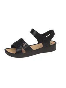 Fashion Vintage Hollow Out Velcro Sandals, Thick Sole Flower Buckle Design, Slimming Comfortable Casual Vacation Style Women's Shoes