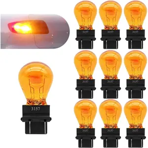 10 Pack Car Brake Light 3157 Vehicle Turn Signal Bulb 12V 21/5W Dual Contact Automobile Lighting Accessories Universal for Most Cars, Trucks and Vans (Amber)