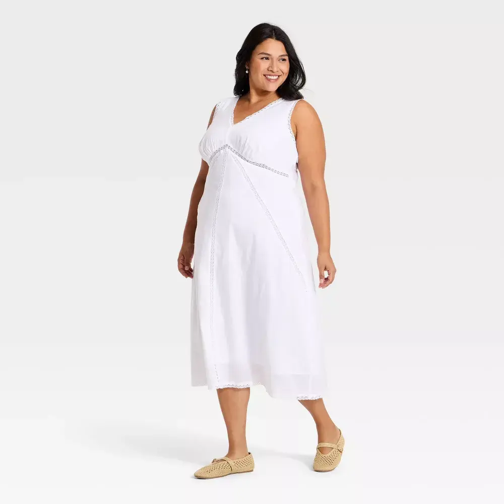 Women's Lace Trim Midi Slip Dress - Universal Thread White 2X