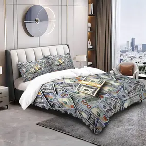 U.S. Dollar Bill Pattern Bedding Set, Printed Bedding Set, 2/3-Piece Light-Luxury, Soft & Cozy Duvet Cover Set Featuring a "Hundred-Dollar Bill" Print, Distinctive Style, Includes 1 Comforter Cover + 1 or 2 Pillowcases, Fillers Not Included