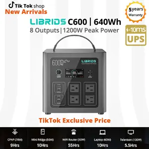 LIBRIDS Portable Power Station C600, 640Wh LiFePO4 Battery, 600W (Peak 1200W) Solar Generator, 1.5H Fast Charge, 10ms UPS, 8 Ports(4 AC) for Camping, Home Backup & Outages