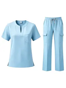 Men Multi Color Short Sleeve Scrub Set, Breathable Lightweight Top with Pants for Pet Shop Spa Beauty Salon Vet Clinic Uniforms
