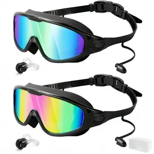 Large Frame Swimming Goggles with Nose Guard and Storage Box, Wide View HD Anti-Fog, UV Protection Adult Swimming Goggles
