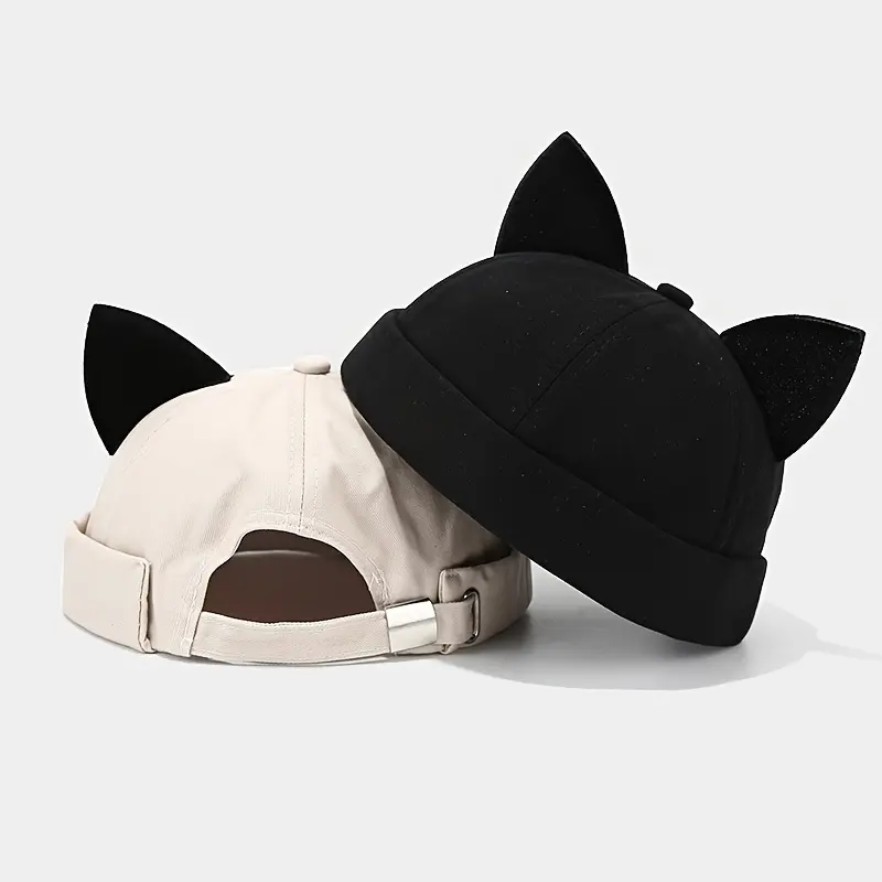 Cat Ear Design Cotton Beanie for Women and Men - 100% Cotton Skull Cap with Sun Protection, Breathable Woven Fabric, Inelastic Sturdy Dome Cap for All Seasons