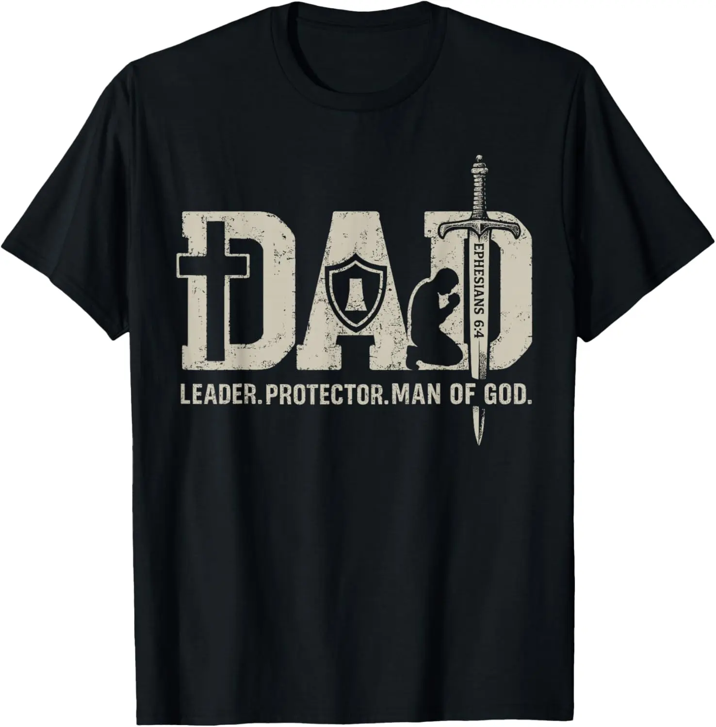 Men's 2026 Christian Dad Short-Sleeve T-Shirt, Crew Neck, Leader Protector Man of God Design, Comfortable Fabric