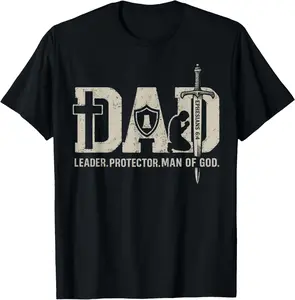 Men's 2026 Christian Dad Short-Sleeve T-Shirt, Crew Neck, Leader Protector Man of God Design, Comfortable Fabric