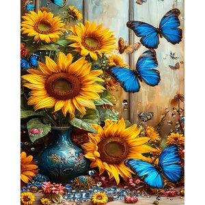 by Numbers Kit for Adults Beginner Sunflower, Butterfly Adult  by Number Kits on Canvas, Flower DIY  Oil Painting by Numbers for Adults,  for  Wall Decor 16X20 Inch