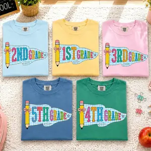Custom Comfort Colors Teacher Team Shirts, Grade Team Shirt, Back to School Shirt, Pencil Bow Colorful Teacher Shirt, Teacher Gift, First Second Third Fourth Fifth Grade M6