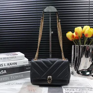 Pre-owned Bvlgari Calfskin Shoulder Bags Serpenti Cabochon Black Shoulder Bag T10365463