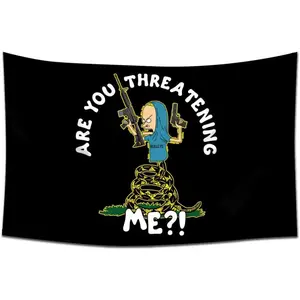 Funny Flag Outdoor Are you threatening me Tapestry 60x40inch Beavis and Butthead banner funny (black)
