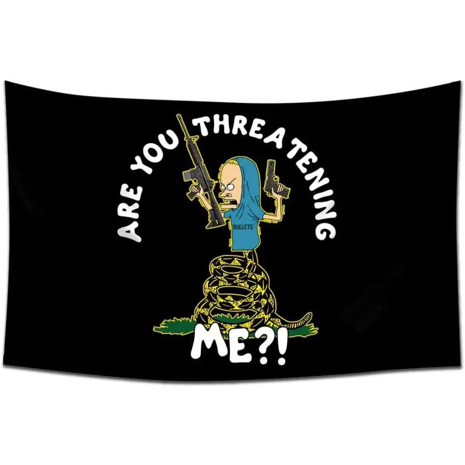 Beavis and Butthead Lightweight Synthetic Wall Tapestry - Funny "Are You Threatening Me" Black Festive Flags, 60x40in Room Decor, Outdoor Safe Home Bedroom Hanging Backdrop for Party Supplies