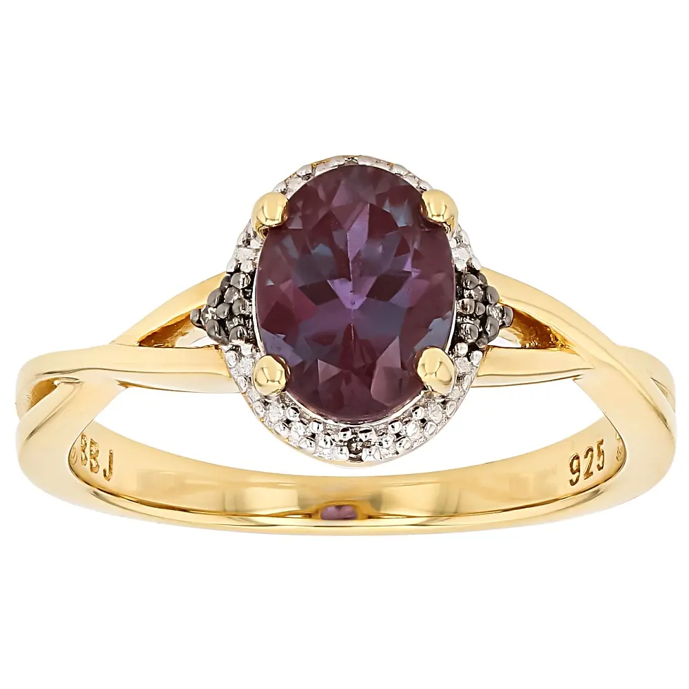 JTV Blue Lab Created Alexandrite 18K Yellow Gold Over Sterling Silver Ring. 1.26ctw