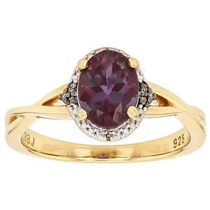 JTV Blue Lab Created Alexandrite 18K Yellow Gold Over Sterling Silver Ring. 1.26ctw