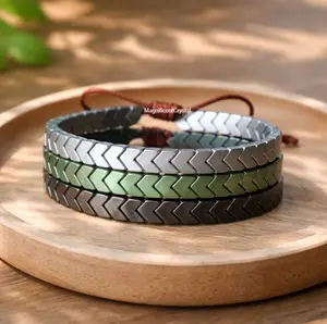 3PCS Hematite Men Stone Bracelet Protection Healing Dainty Handmade Jewelry Gift