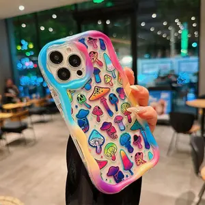 Cartoon Mushroom Pattern Phone Case, Decorative Phone Protector Cover, Phone Accessories Compatible With iPhone 16 Pro X XS MAX 11 12 13 14 15 Plus Series Case, Men Gifts