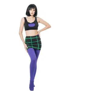 Women's Danny Phantom Sam Manson Cosplay Costume Crop Tops and Grid Bodycon Mini Skirt Set