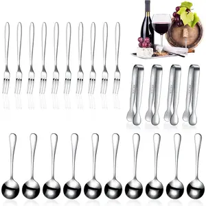 24 Pcs Charcuterie Accessories Mini Cocktail Tongs Small Serving Spoons and Appetizer Forks Stainless Steel Tongs Charcuterie Utensils for Valentine Party Supplies Kitchen Supplies (Silver) - Home Improvement.