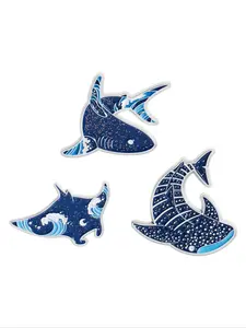 3Pcs Ocean Life Enamel Pins Sparkling Dreamy Ocean Shark Ray Whale Shark Brooches for Men Women Daily Wear Gift for Friends