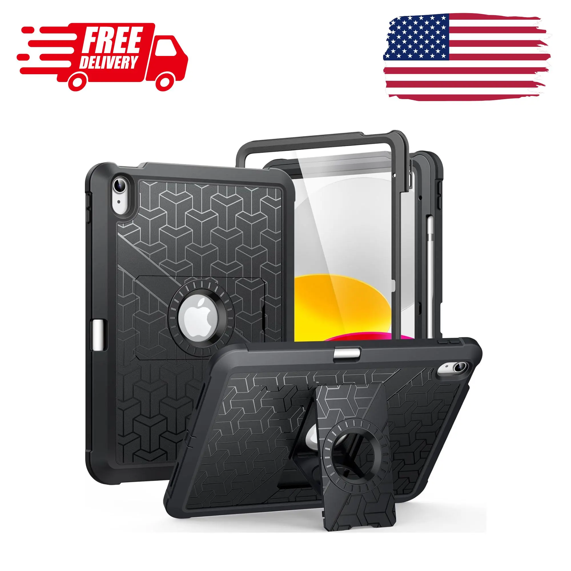 Shockproof iPad (A16) 11th/10th Generation Case 2025/2022, Black, Heavy Duty Dual Layer
