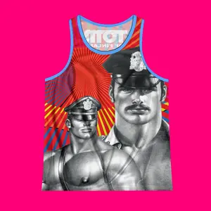 Tom of Finland Pride Mesh Tank Top, LGBTQ+ Bear Community Graphic Muscle Shirt, Breathable Athletic Sleeveless Top for Men, Bold Retro Art Streetwear for Pride & Festivals