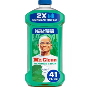 Mr. Clean All Purpose Cleaner, Floor Cleaner for Mopping Home, Bathroom, & Kitchen, Cleaning Liquid for Mop & Bucket, Cleaning Supplies, Multi-Surface Dilutable, Meadows & Rain, 41oz