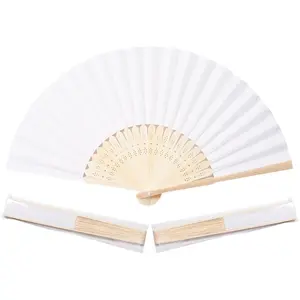 50 count White Paper Hand Fan  Folding,Handheld Paper Folded for Wedding Party and Home Decoration