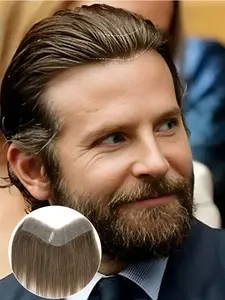 Men‘s V-Shape Forehead Hairline Hairpiece, PU Base Biological Scalp Human Hair Thin Skin Invisible Bangs Front Hairline Patch, Natural Hairline Forehead Pieces Easy to Wear for Daily Use Real Hair Extensions(6 inch, Olive Brown/Black/Blonde)