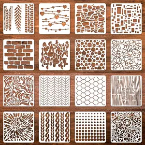 16 count 6x6 Inch Geometric Stencils for Painting on , Plastic  Stencils for Crafts, Wall, Furniture, Tile and Other Home Decor Projects