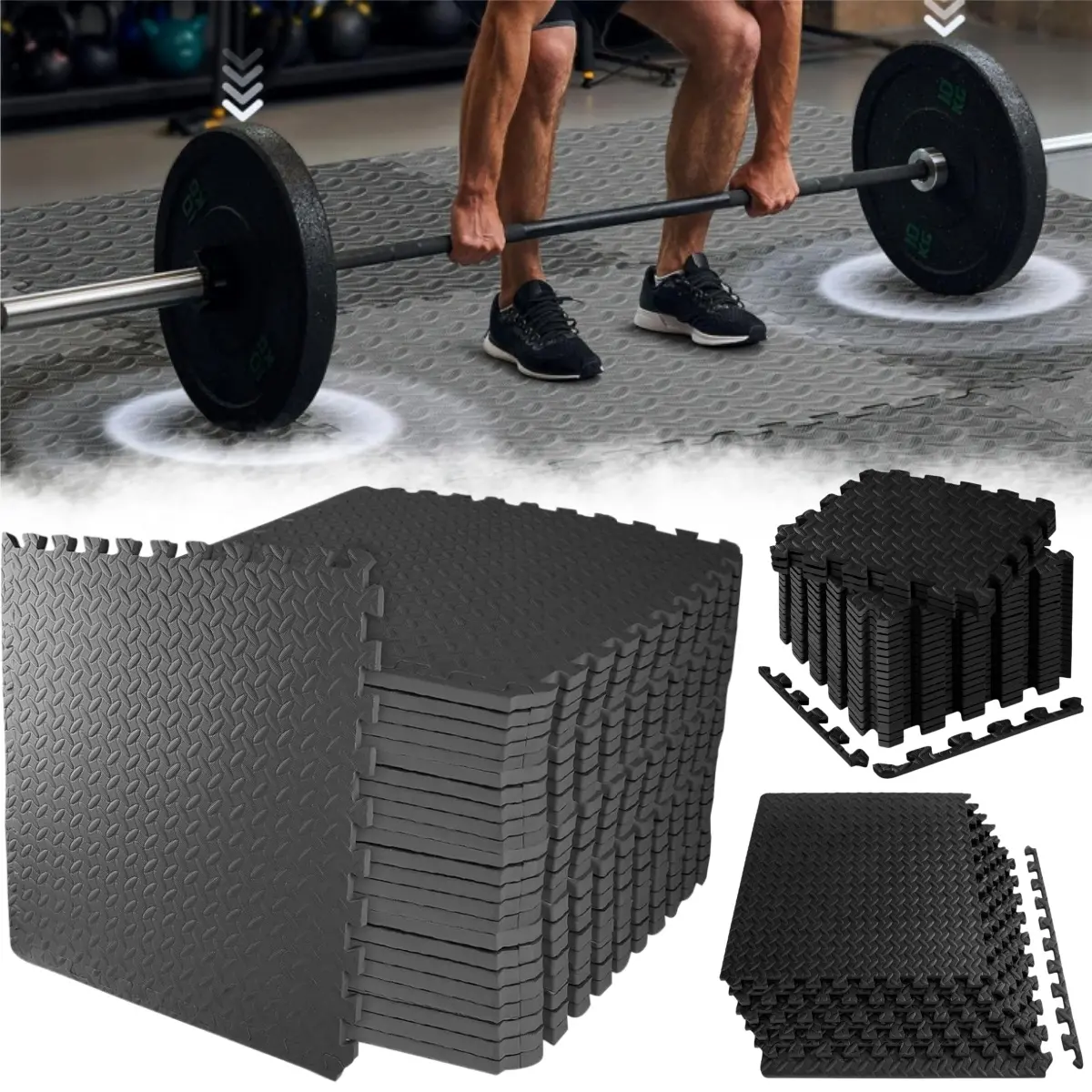 12 Pack Exercise Mats Puzzle Foam Mats Gym Flooring Mat Cover Set, 12x12x0.4 inch High-Density EVA Interlocking Foam Floor Tiles Protector Mat Non-Slip Waterproof, Easy to Clean, Universal for Home Workout Gym Equipment and Kids' Play Areas, Black