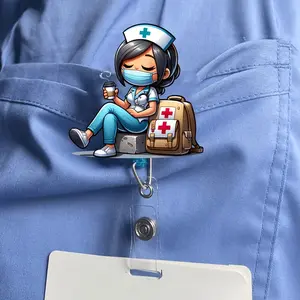 Nurse Themed Retractable Badge Holder, 1 Count Cute Nurse Design Badge Reel, Identification Badges & Supplies for Nurse, Doctor, RN & LPN