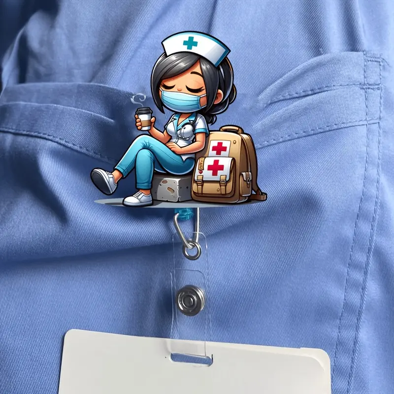 Nurse Themed Retractable Badge Holder, 1 Count Cute Nurse Design Medical Badge Reel, Identification Badges & Supplies for Nurse, Doctor, RN & LPN, Nursing Badge Reel