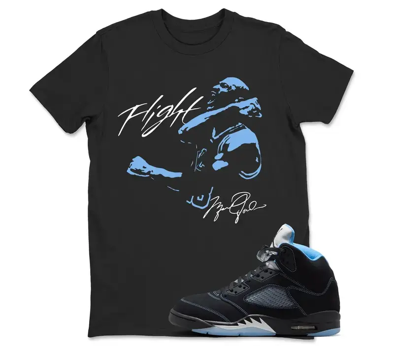 Men's AJ5 Black Uni Blue White Matching Seamless Pocket T-Shirt, MJ GOAT Graphic Tee, Casual Everyday Unisex Rap HipHop Piece, Gift For Adults, Minimalist, Basic, Fabric, Cotton Graphic Tees, Streetwear, Classic