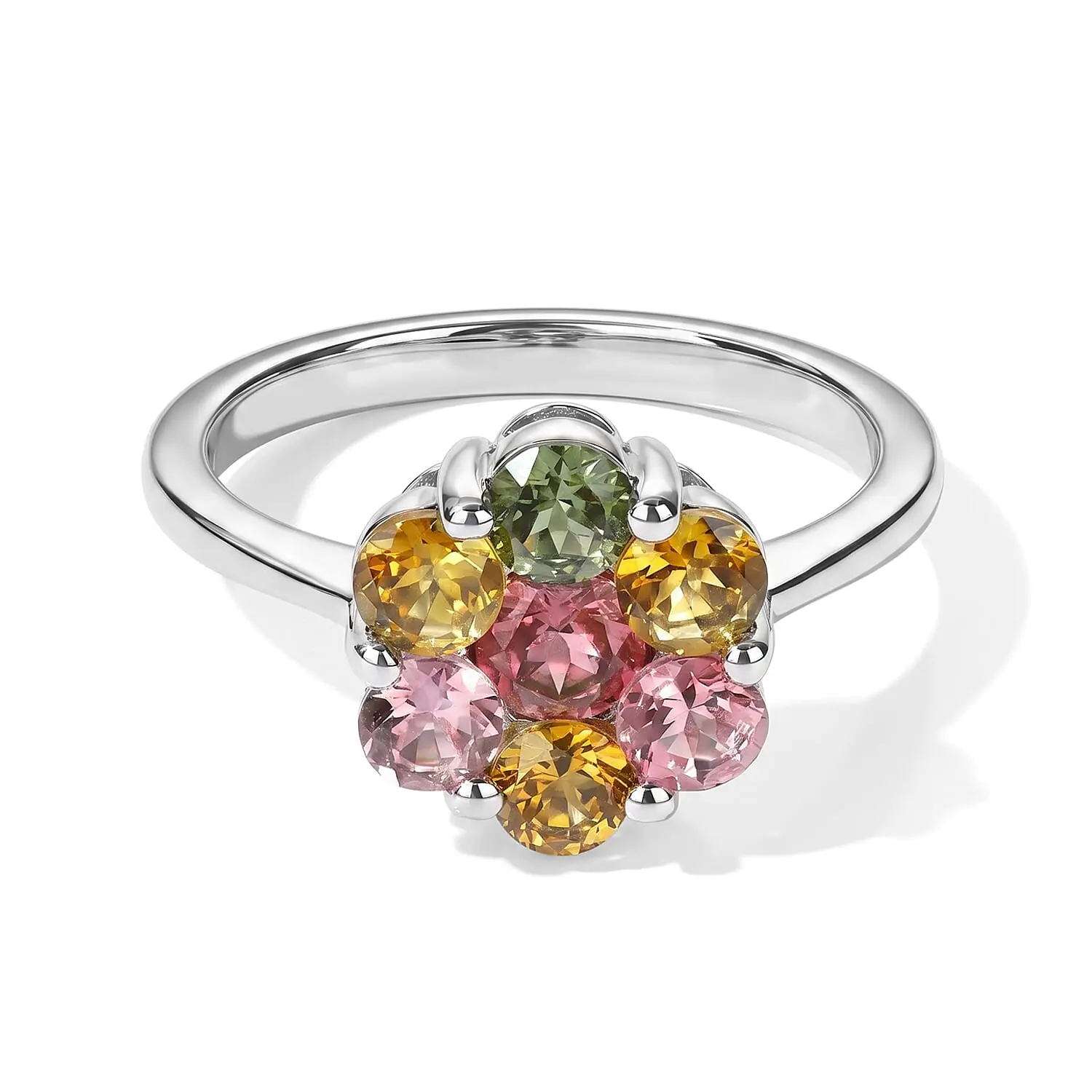 EverTrue Premium Multi-Tourmaline 1.40 ctw Floral Ring in Platinum Bond (Size 10.0)