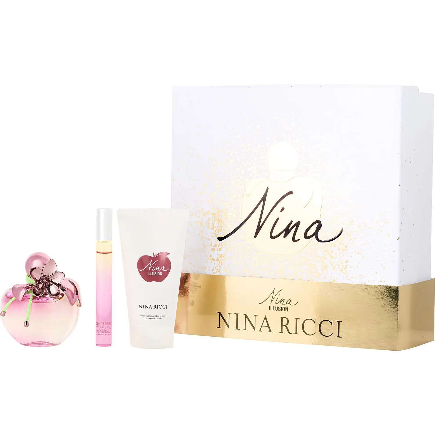 Nina Illusion Set-Eau De Parfum Spray 2.7 Oz & Body Lotion 2.5 Oz & Eau De Parfum Spray 0.33 Oz Mini For Women