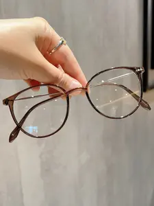 Vintage Oval Fashion Glasses, Eyeglasses Frames, Korean Style Elegant Plain Frame, Unisex Decorative Eyewear, Trendy Personality Accessory