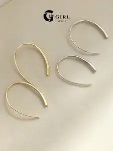 GGIRL 14K Gold Plated Delicate Threader Hoop Earrings, Dainty Lightweight Open Teardrop Thread-Through Hoops, Women's Everyday Wear Minimalist Elegant Costume Fashion Jewelry Gift