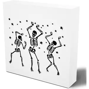 Gothic Skull Skeleton Sign, Cute Fall Decor for Home, Autumn Office Desk Table Cubicle Shelf Decor, 5 X 5 Inch