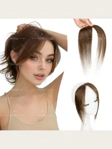 Women's Real Human Hair Extensions, Frontal/side Air Bangs Hairpiece, Straight Tape-In Hairline Loss Topper, 25.4cm Short Middle Parting