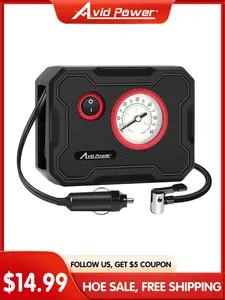 AVID POWER 12V Tire Inflator Portable Air Compressor, Portable Car Air Pump w/Display Gauge and LED Light, Air Pump for Car Tires, Bike, Motorcycle, Compact, Lightweight