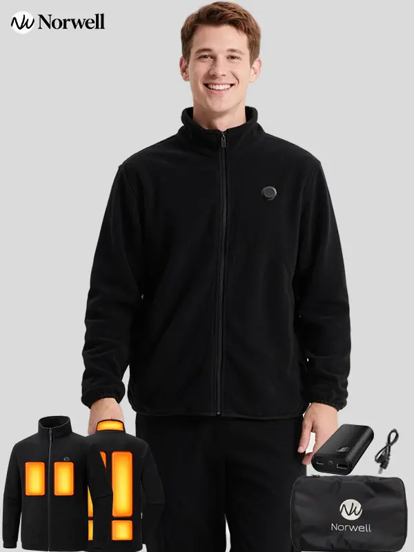 Norwell Men's Fleece Heated Jacket for Men Women with 7.4V/3A 5000mAh Battery Pack, High Neck Long Sleeve Womenswear, Windproof Minimalist Thermal Comfort Coat, Simple Basic Outerwear for Winter Outdoor Water-Resistant Puffer warm clothes Tops