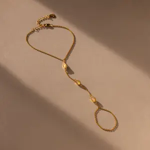 Moonstone Hand Chain Bracelet by Caitlyn Minimalist - Dainty Marquise Gemstone Bracelet in 18K Gold & Silver Finish - Unique Summer Jewelry - Gift for Her