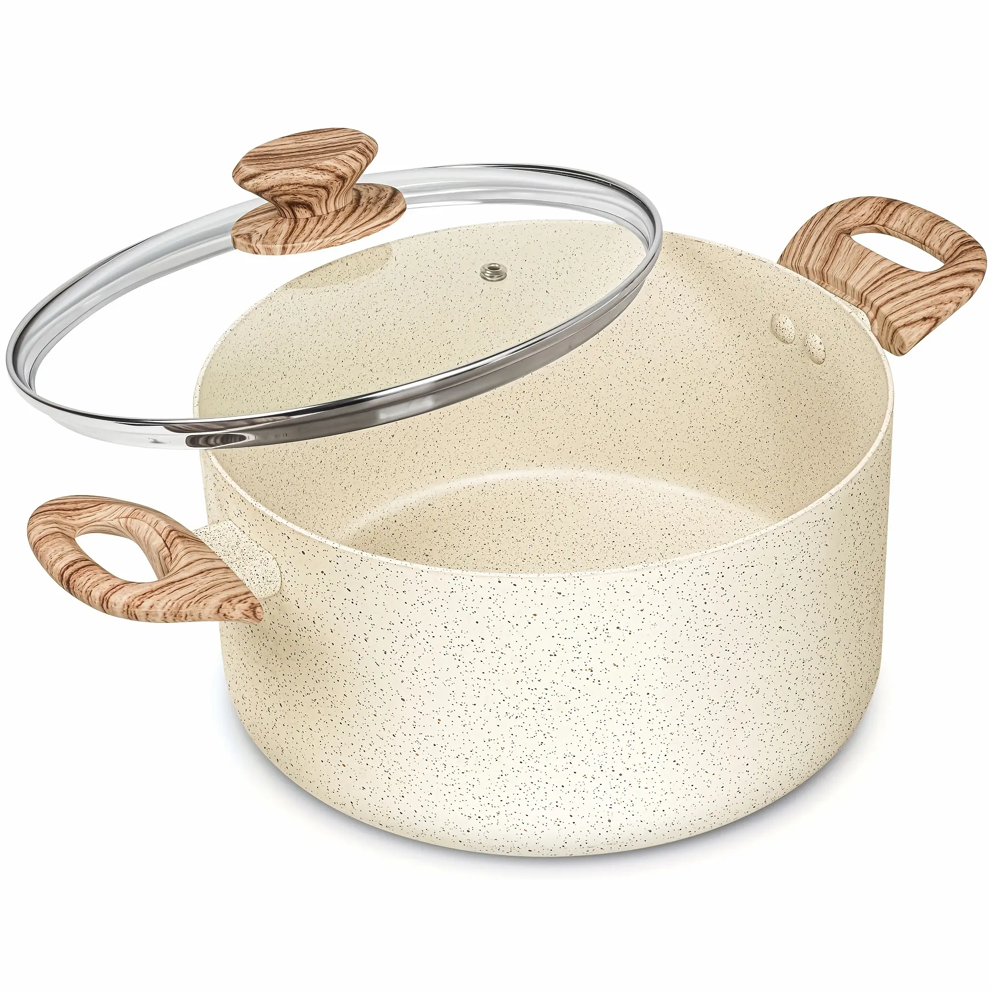 Stock Pot with Lid, Granite Soup Pot with Lid, Induction Pot with Stay-cool Handle, Nonstick Soup Pot with Lid