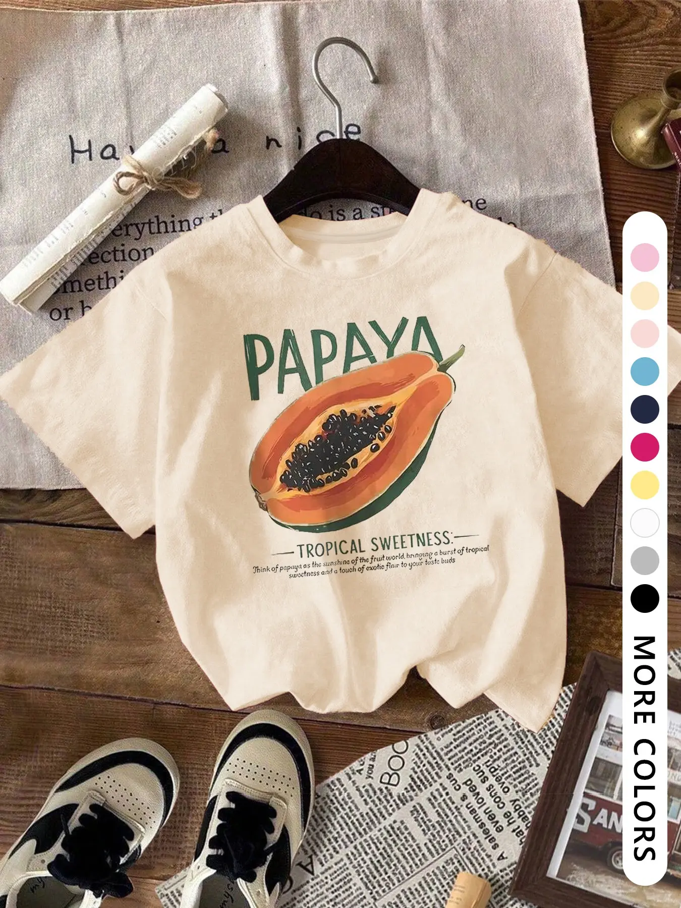 Summer Women's T-Shirt Round Neck Crewneck Fitted Papaya Vegetable Outdoor Leaf Camping Picnic Weekend Party Print Campus Style Fashion Comfortable Casual Everyday Top Casual T Shirts